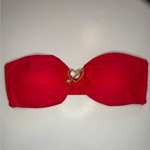 White Fox Swim Red Bandeau Bikini Top XL Heart Arrow Accent Strapless Sexy